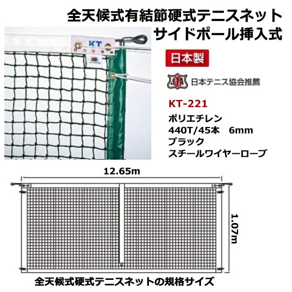 KTネット 全天候式上部ダブル 硬式テニスネット センターストラップ付き 日本製 〔サイズ：12.65×1.07m〕 ブラック KT257〔代引不可〕